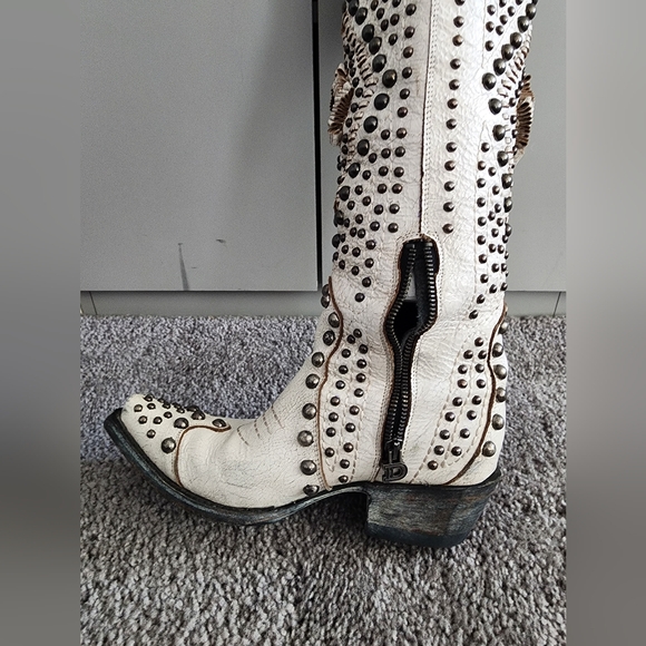 Old Gringo/Double D Studded White/Taupe Boots Size 5.5 Cowboy/Western Boots - Picture 2 of 9